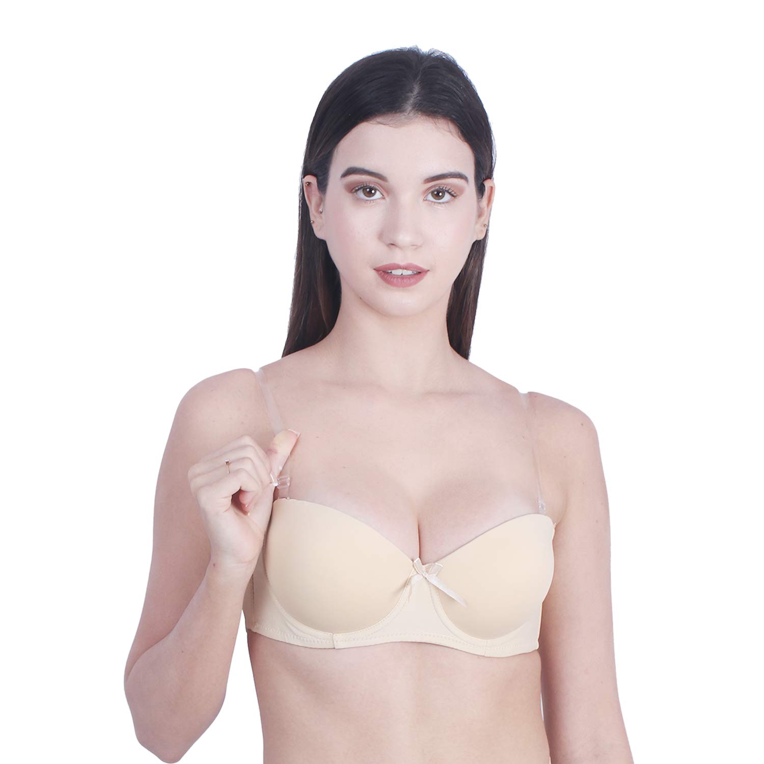 brachy Women's Balconette Demi Cup Strapless, Transparent Straps Push up Padded Bra (Free Extra Transparent Strap)-picture-20