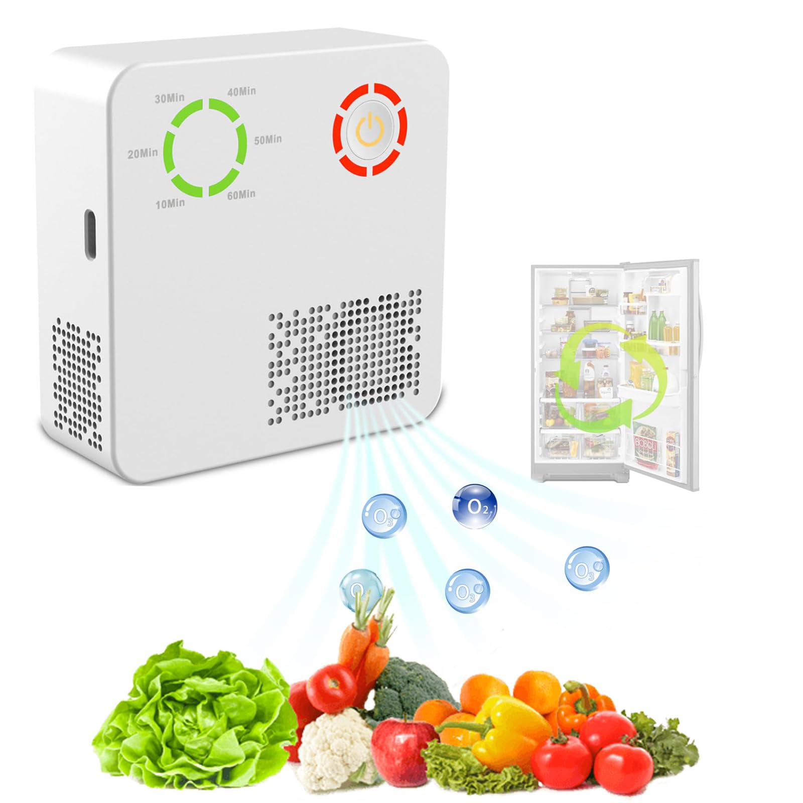 Excefore Refrigerator Deodorizer Air Purifier, Reusable Portable Ozone Generator Freezer Cleaner Odor Eliminator for Fridge, Car, Closet, Wardrobe, Effective Than Baking Soda and Charcoal Bags