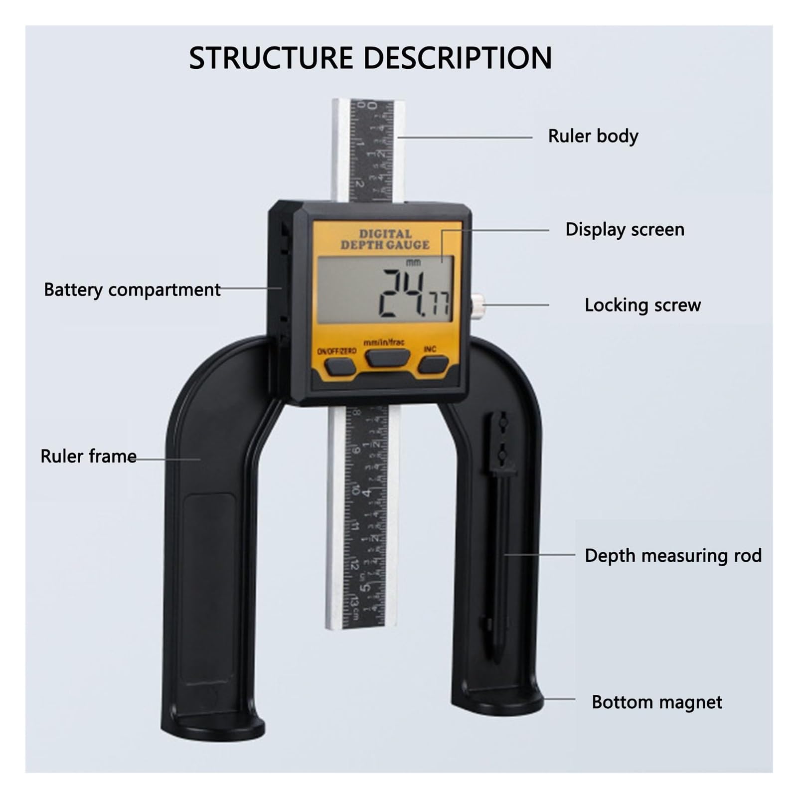 Calibro di profondità Digitale da 0~14 cm, Mini Calibro Altezza con risoluzione 0,01 mm, Strumento misurazione dell'altezza e della for la Lavorazione del Legno Base Magnetica