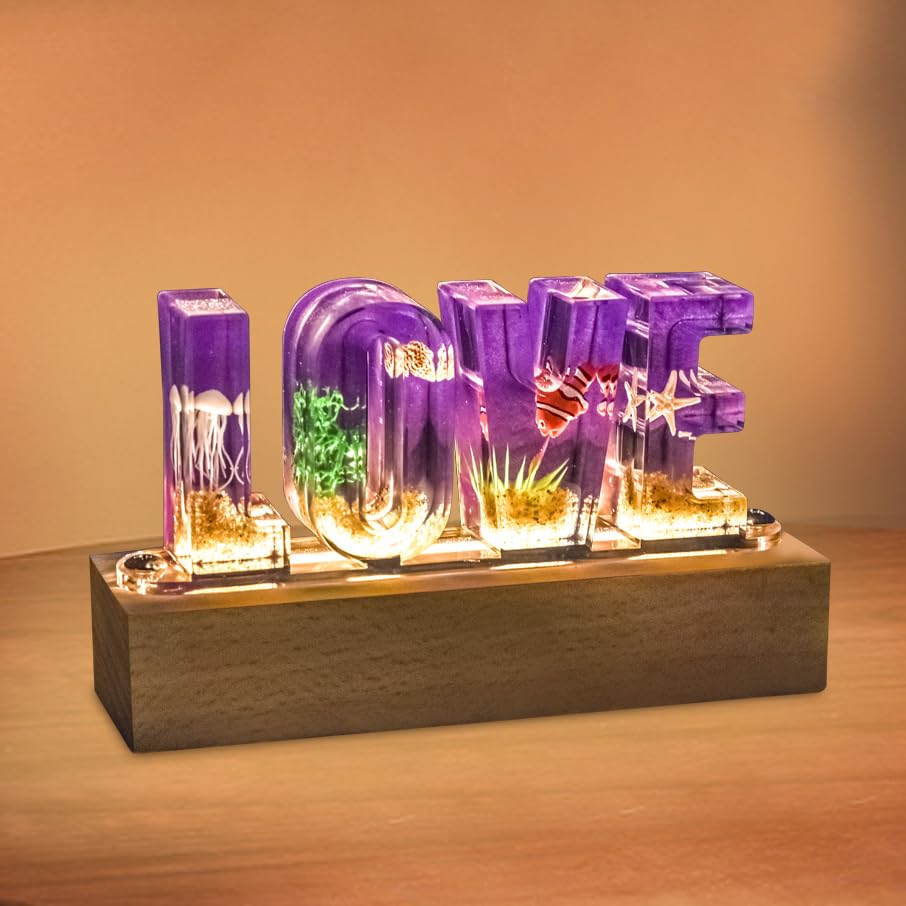 Image of Floral Letter LED Night Light: Resin Dried FlowerLetters Lamp with USB - Handmade Pressed Flower Nightlight Unique Customized Gift for Home Decoration (Purple, 1)