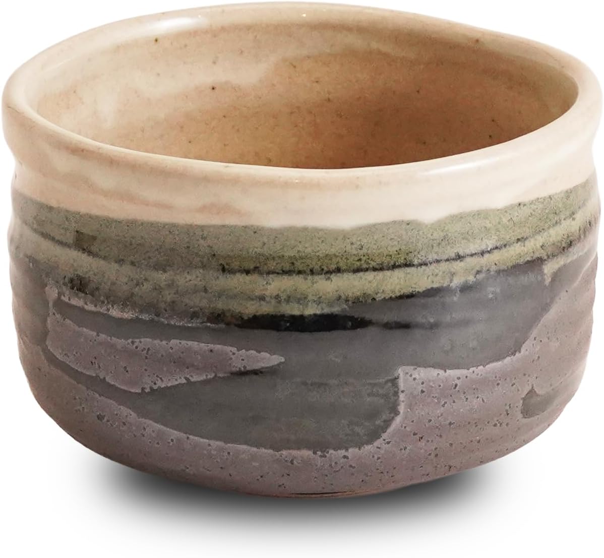 Japanese Matcha Bowl Suirei Scenery Design, Handmade Ceramic Sushi Cup, Oribe Green Glaze Tea Bowl, 18.6 oz (550 ml), 4.9 in, Artisan Japanese Tableware for Tea, Rice, Dessert (Saiun Brown)