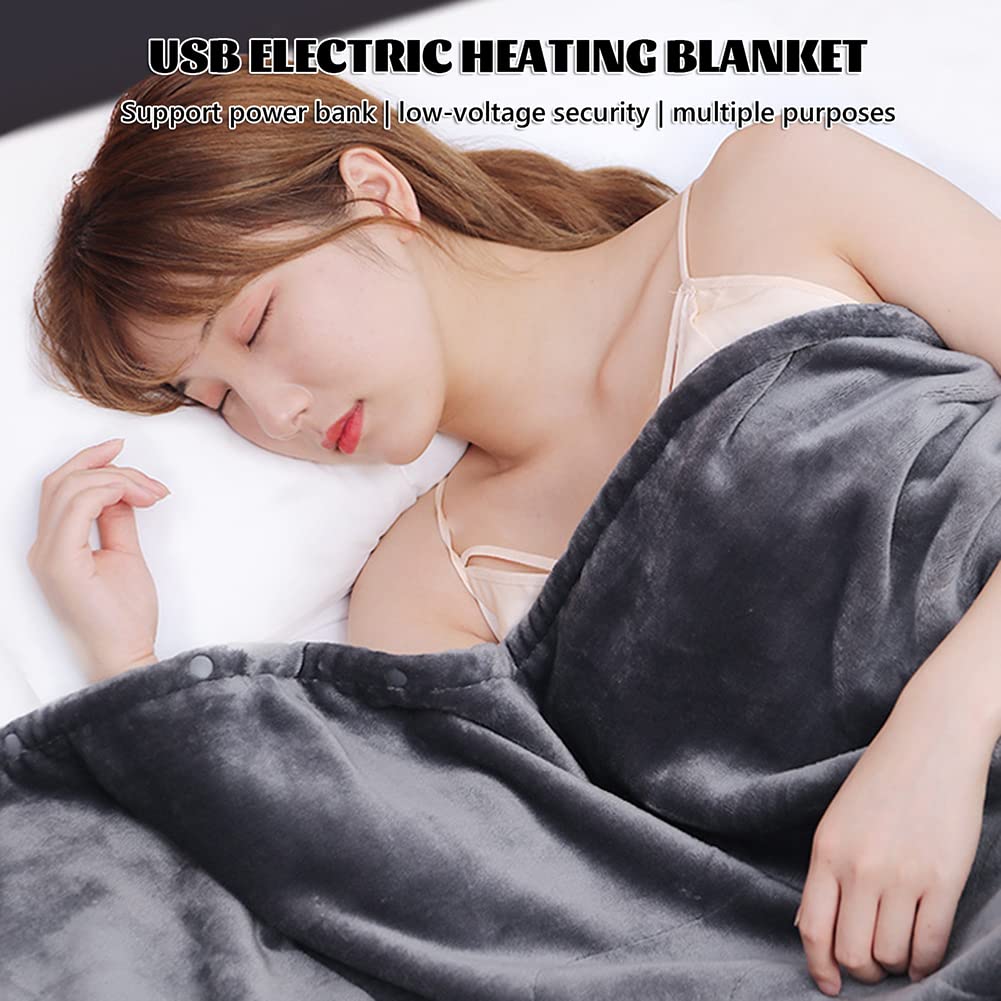 VALINK Couverture chauffante électrique, 140 x 80 cm/160 x 85 cm, couverture chauffante en flanelle douce, USB 5 V, sans fil, pour la maison, le bureau, le camping, gris épais