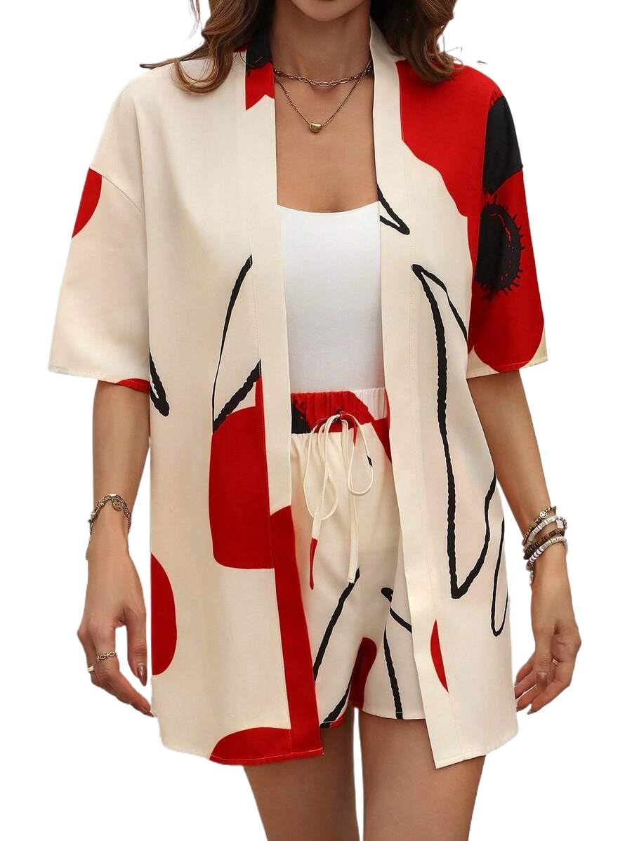 Glozeplus Women's 2 Piece Jumpsuit Floral Print Summer Half Sleeve Thin Coat Bodycon Short Pant Set Outfits