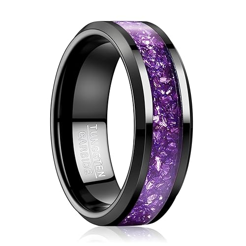 NUNCAD Black Tungsten Ring - Amethyst & 8mm - 10