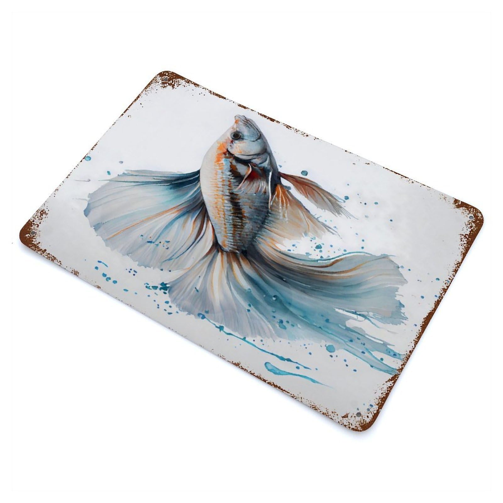 Garage Style Betta Fish Aged Metal Wall Plaque 11.8"x7.9", Farmhouse Wall Decor for Bar And Workshop
