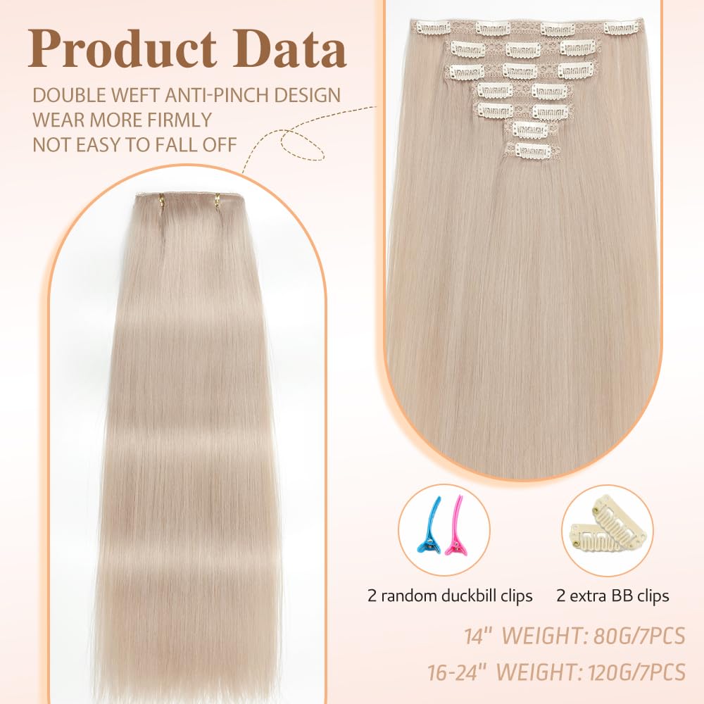 HotLulana Extension Capelli Veri Clip 7pcs 50cm 120g Extension Capelli Veri 20 Pollice Extension Capelli Clip Invisible Extension Clip Capelli Veri Clip IN Extension Human Hair 18K#