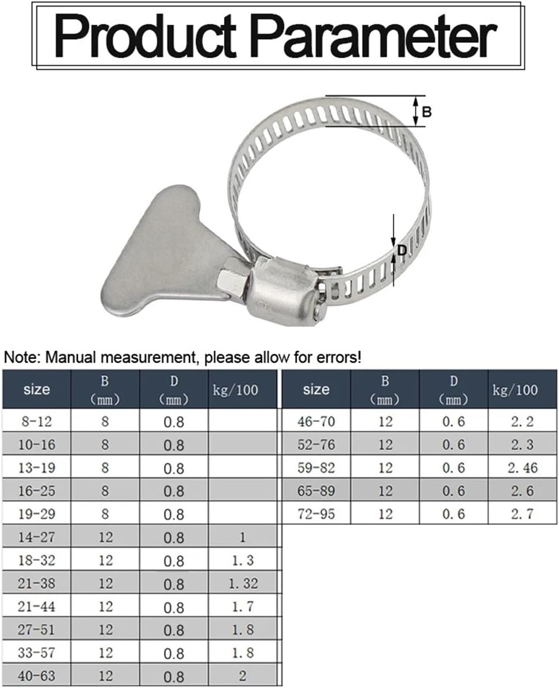 Clamps,Hose Clamps, 2-10 Hose Clamps 6-95mm Adjustable Key Clamp Stainless Steel, For Water Pipes, Etc