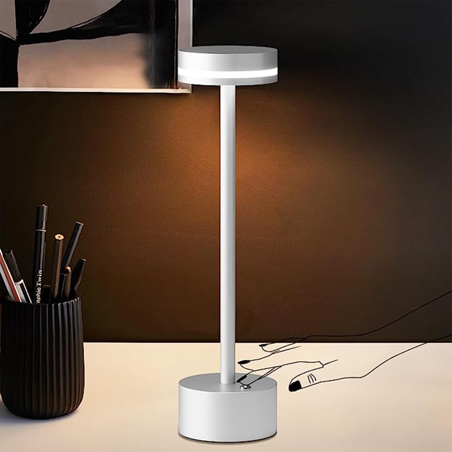 Eyoukera Modern Rechargeable Cordless Table Lamp, Aluminum Shell Dimmable Battery Powered Lamp, 3600mAh Certified Battery, 3000K Portable Warm White Bedside Lamp (Silver 1 pack)
