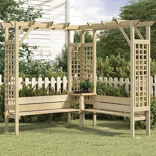 Nqyjm Pergola angolare con panca in legno di pino impregnato per giardino, terrazza, esterno