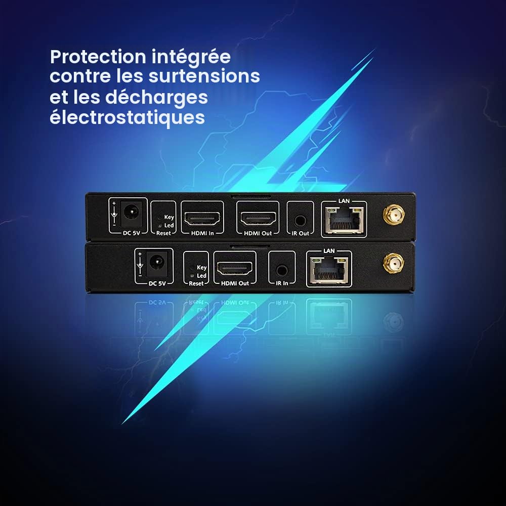 HDMI sans Fil Supporte la Transmission HD 1080P@60Hz jusqu'à 200m, HDMI sans Fil Emetteur Recepteur, Sélection Optimale Automatique des Canaux et Option Mode Câblé, Télécommande IR, Moins de Latence