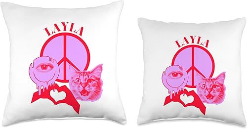 Miniatura 3 de Layla First Name I Love Retro Cat Mom - Almohada personalizada, 16 x 16 pulgadas, multicolor