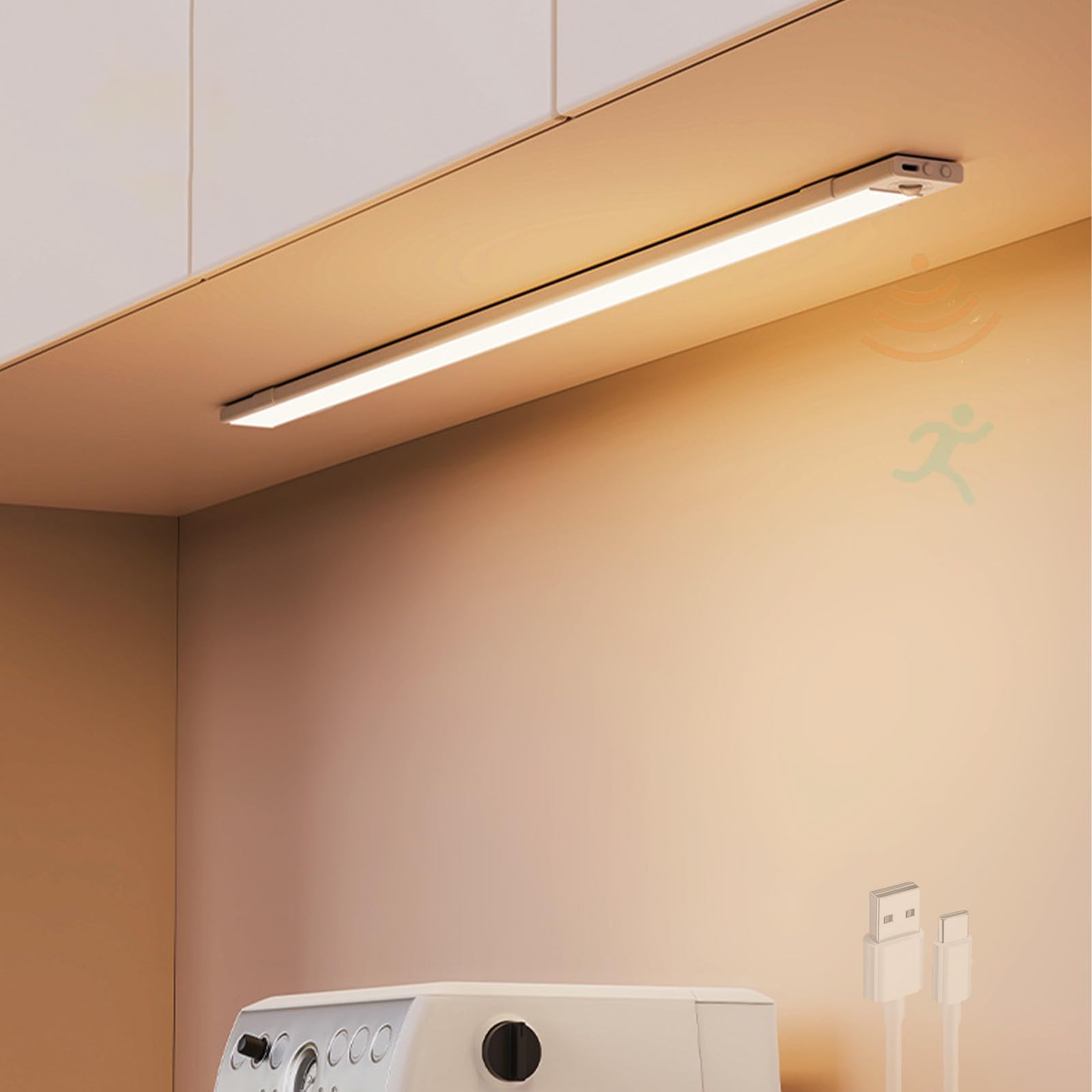 LED Akku Wandleuchten mit Bewegungsmelder Küche Unterbauleuchte 3 Farbmodi Dimmbar Wandleuchte Magnetische Wandbeleuchtung Wohnzimmer Schlafzimmer Korridor Schrank (Weiß,120cm)