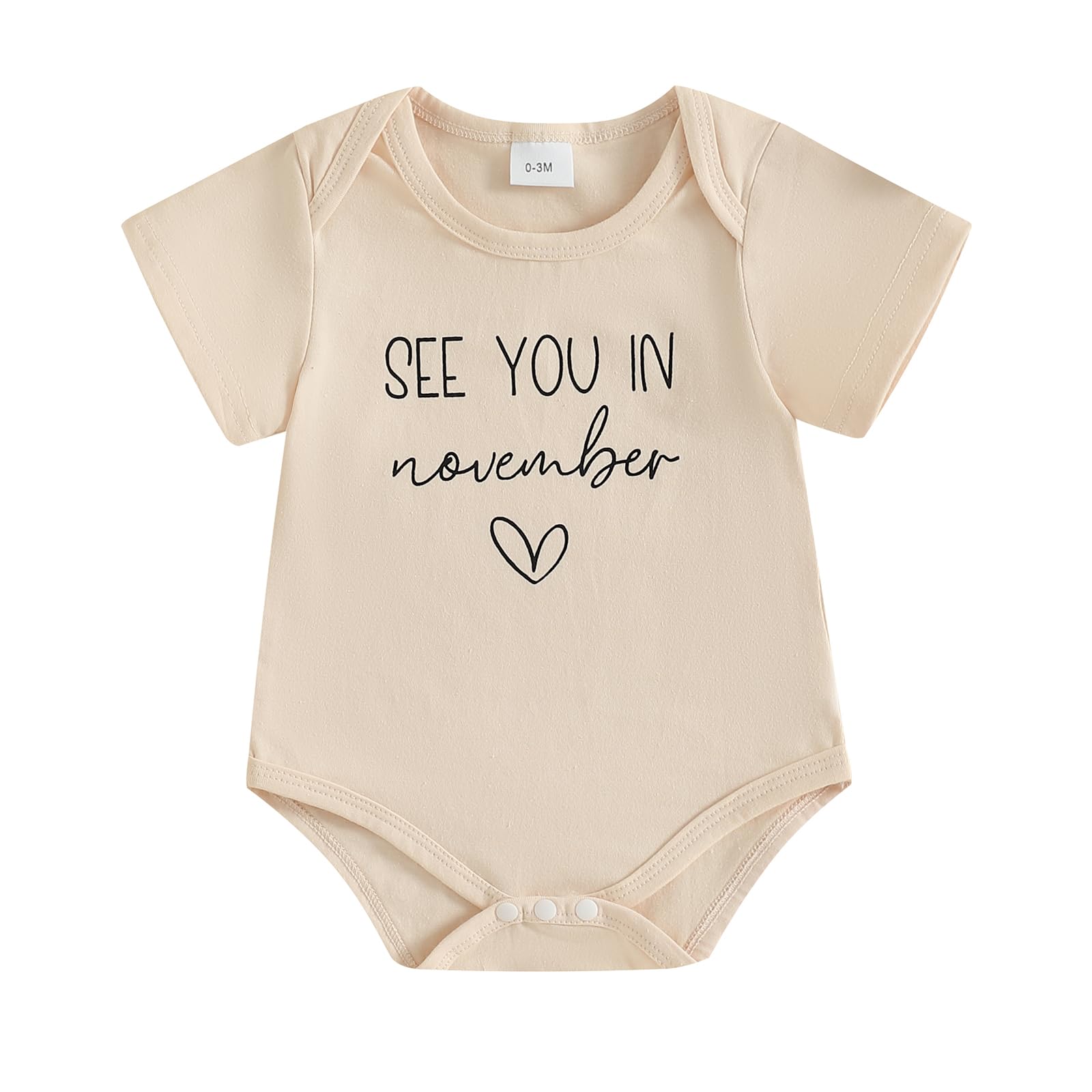 woshilaocai Baby Announcement Bodysuit Pregnancy Reveal Idea&New Baby Surprise Gift for Grandparents, Husband, Family (See You in November-Beige,Newborn)