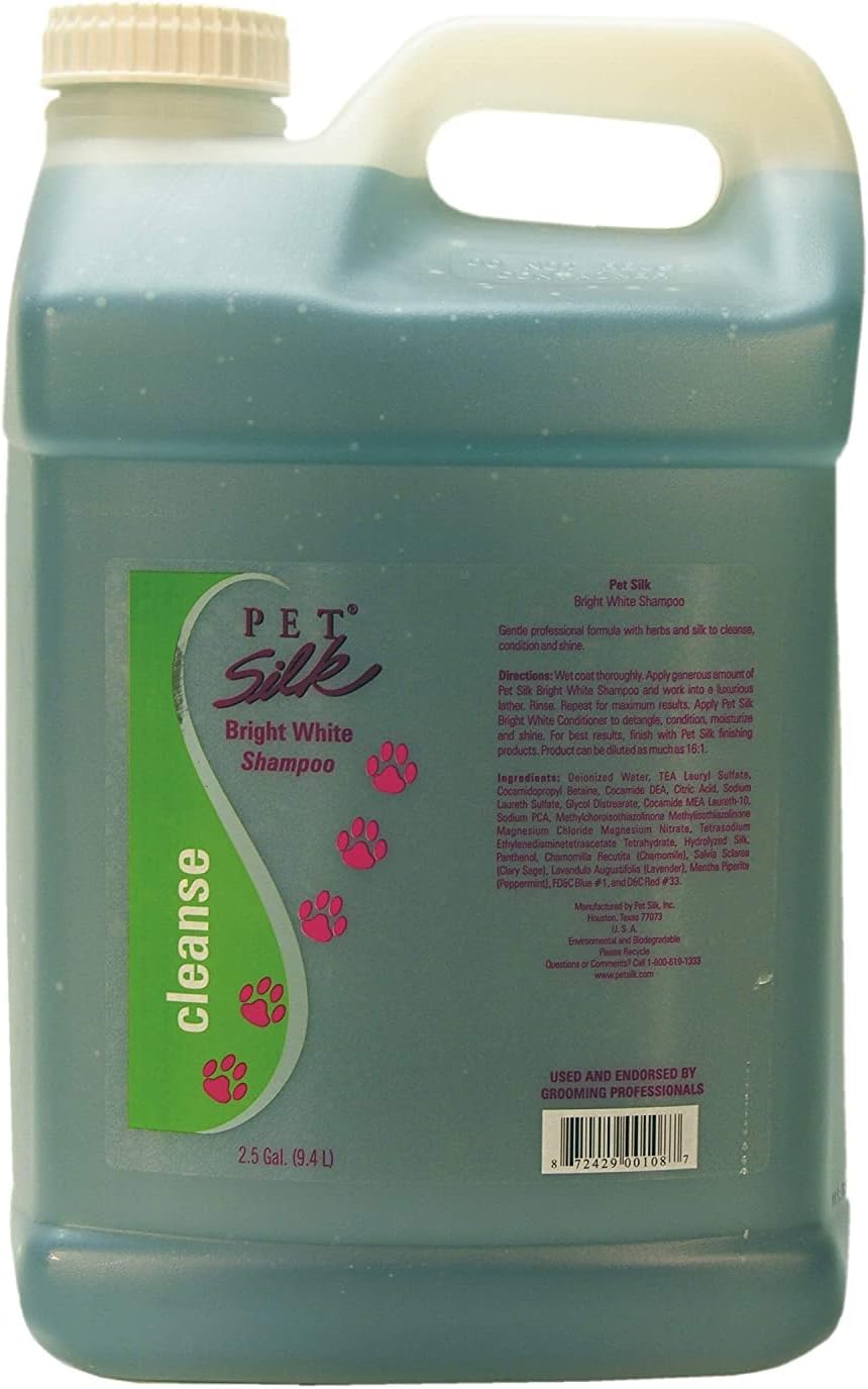 Pet Silk Bright White Shampoo – Dog Whitening & Brightening Shampoo – White Coat Pet Shampoo for Cats, Horses & Rabbit – For Dog with White Fur (2.5 Gallon)