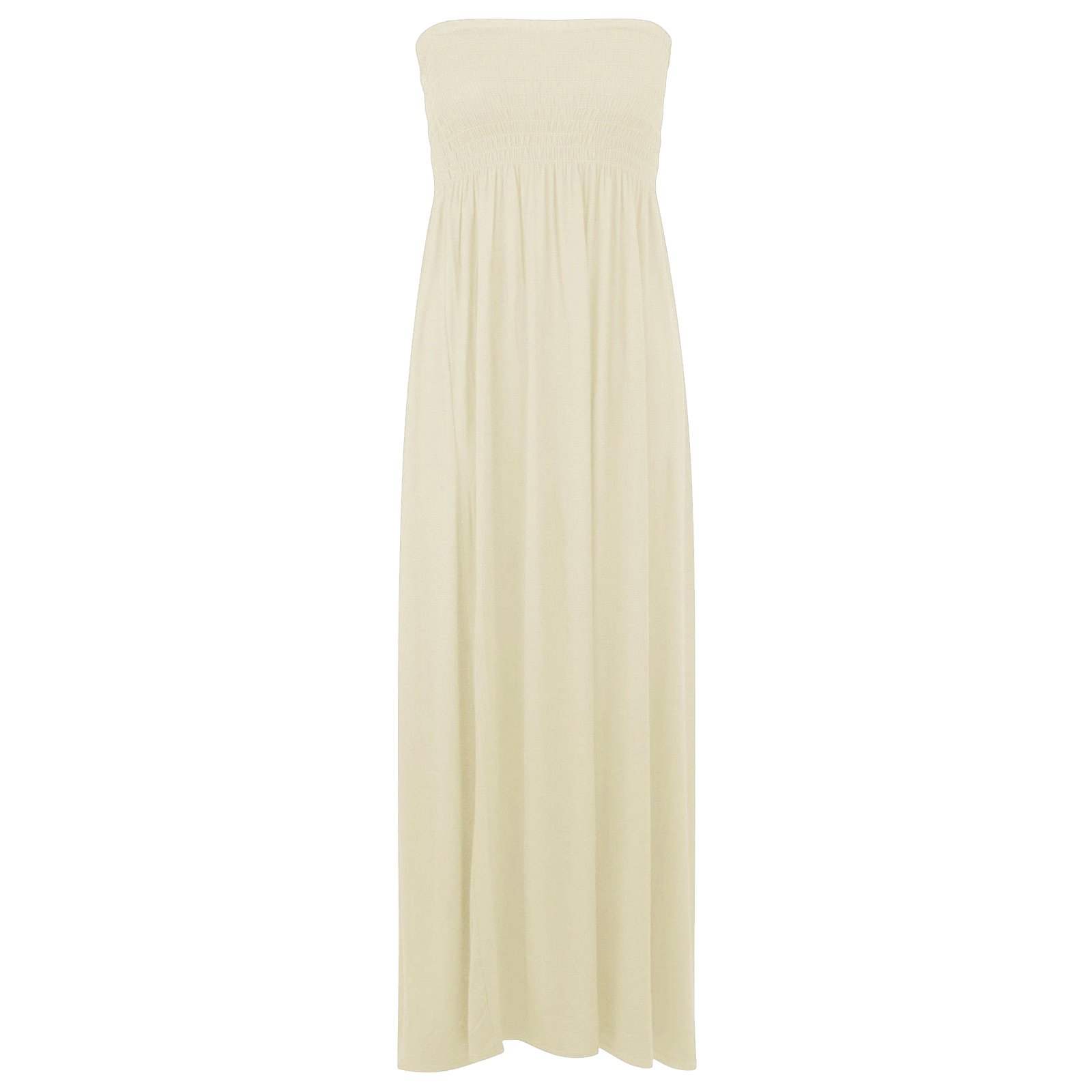 Candid Styles Women's Cream Sheering Bandeau Boobtube Gather Strapless Summer Beach Maxi Dress 8-22