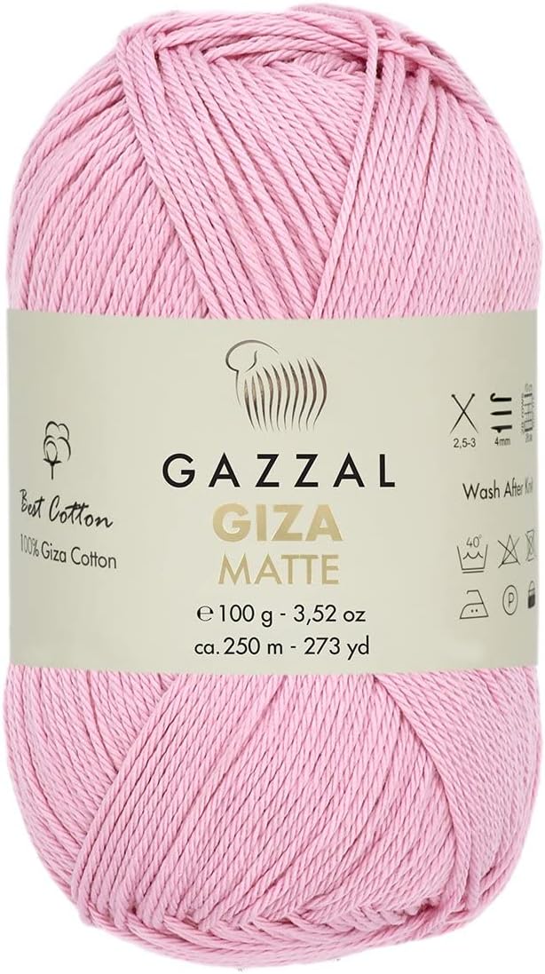 Gazzal Giza Matte, 100% Mercerized Cotton, Each 1.76 Oz (50g), 273 Yrds (250m), Soft, Fine 1, 100% Giza Cotton, for Summer Garments, Accessory Projects, and Amigurumi (5592)
