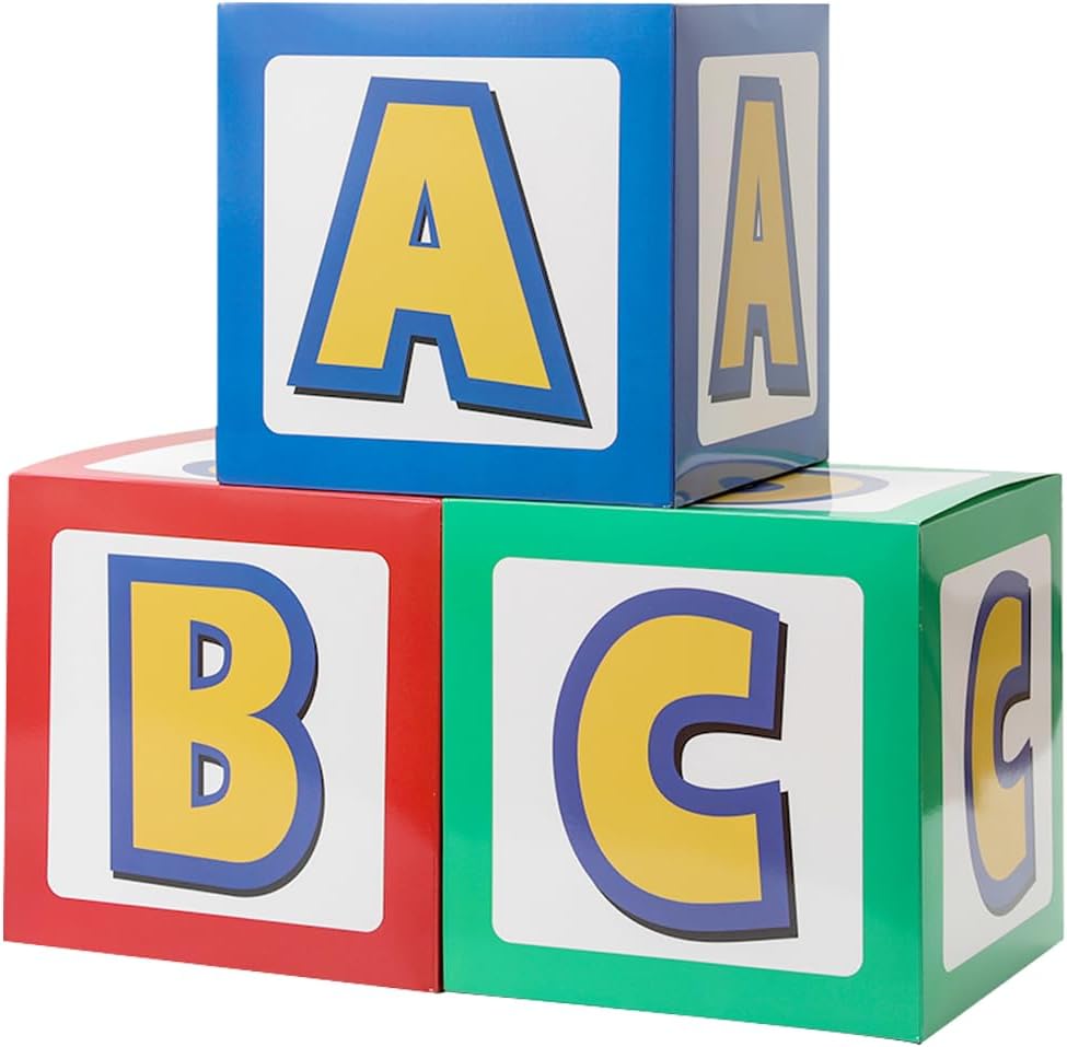 Big & Small Kids Alphabet Party Box 3 Pcs - 11.8 x 11.8 Inch Baby Shower Decor