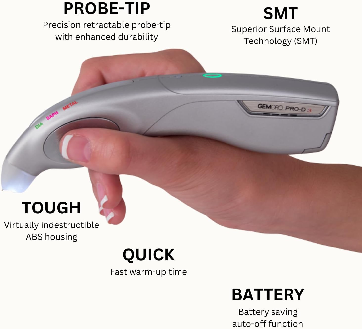GemOro Pro-D 3 Diamond Tester | Test Diamond and White Sapphire Gemstone | Precision Tool with Expert Professional Reading & Accuracy