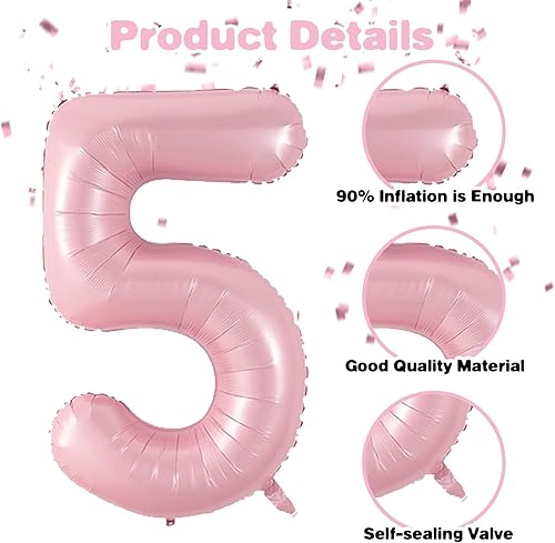 Miniatura 3 de Juego de 25 globos rosa pastel, juego de globos de número 25 25 de color rosa bebé, globo de corazón de estrella de papel de aluminio rosa con globo