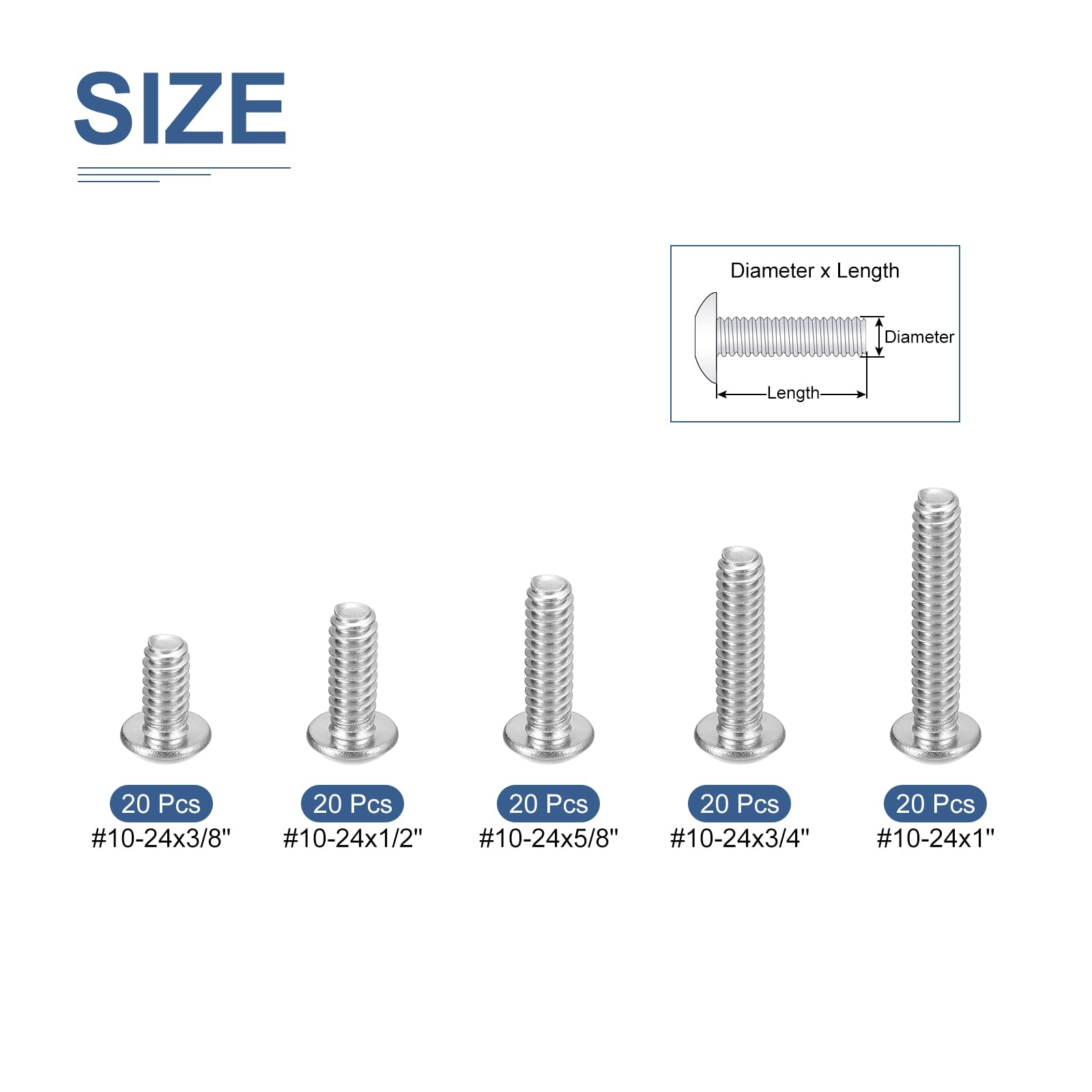 DTGN 100Pcs #10-24 Button Head Socket Cap Screws Kit - Image 2