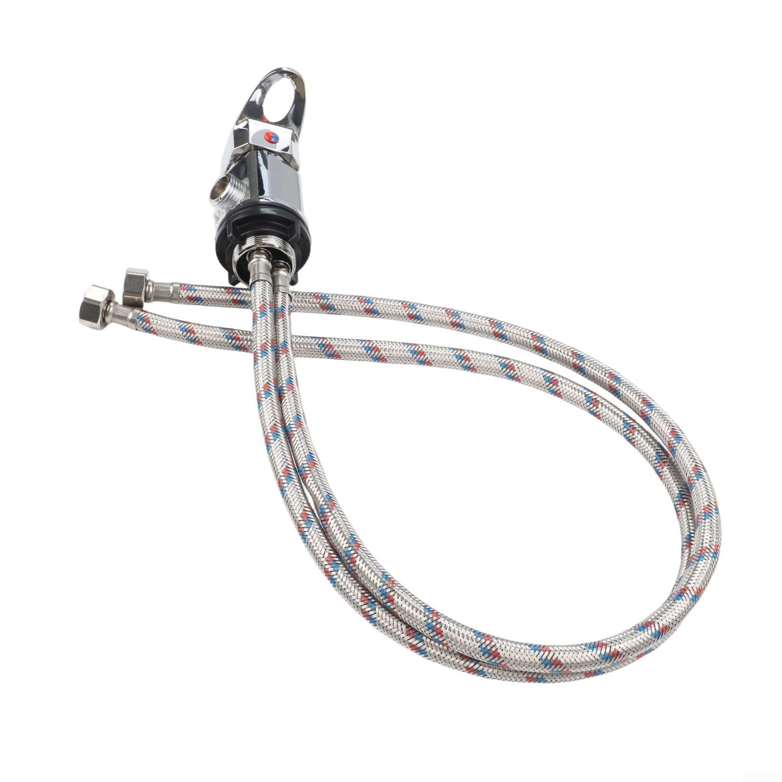 MeevrgR RV Shower Mixer Valve with Flexible Water Control, for Caravans and Campers, Easy Installation, Zinc Alloy and Stainless Steel Construction, 800mm Pipes(Red Blue)