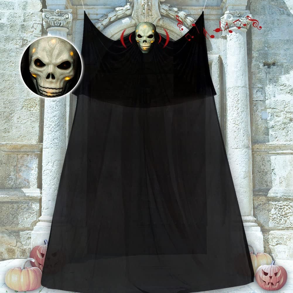 Halloween Decorations,12.46ft Halloween Hanging Ghost Decorations with Scary Creepy Voice,Halloween Decorations Outdoor Indoor Yard Garden Party Supplies