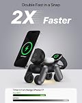UEQ 3 en 1 Station de recharge sans fil pour appareils Apple, Support de charge sans fil Mag-Safe magnétique pliable avec lumière de nuit pour iPhone 17 Air 16 15 14 13 12 Series,AirPods 4 3 2 Pro,Montre Apple