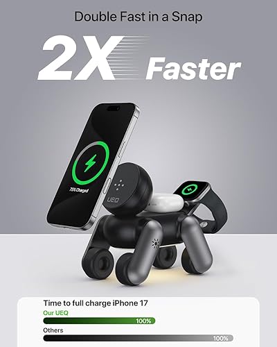 Miniatura 6 de Estación de carga inalámbrica 3 en 1 para dispositivos Apple, soporte de cargador inalámbrico plegable con luz nocturna para iPhone 17 Air 16 15 14