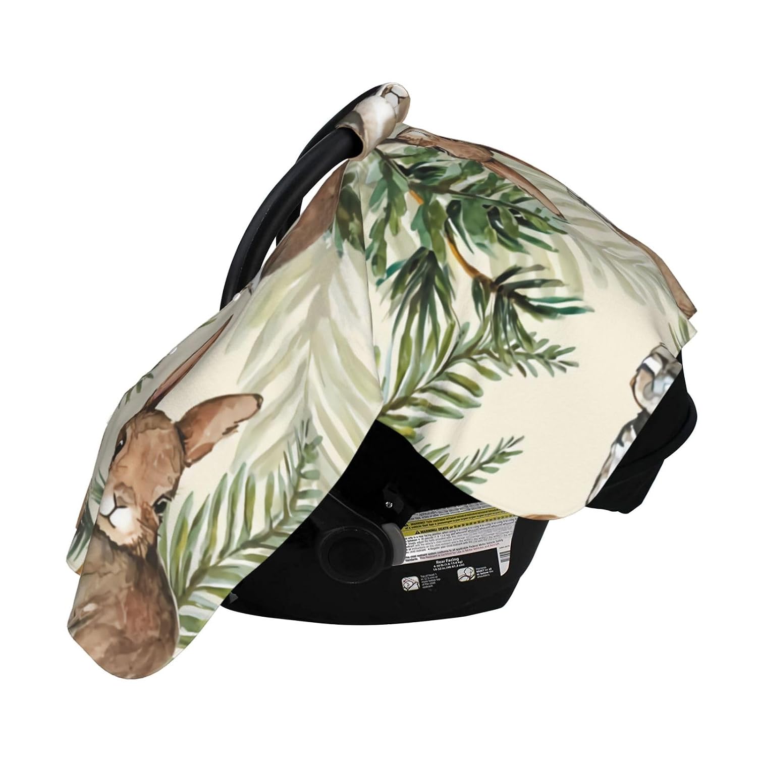 Cute Rabbit Leaves Watercolor Baby Car Seat Cover & Nursing Cover - Breathable Stretch Multi-Use Cover for Breastfeeding, Stroller Sunshade & Infant Carrier