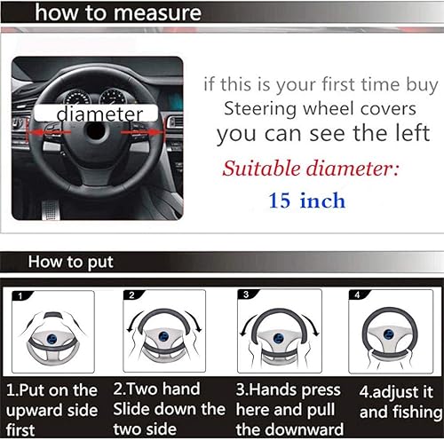 Miniatura 6 de Funda universal de cuero para volante de automóvil de 15 pulgadas para hombres y mujeres (gris)