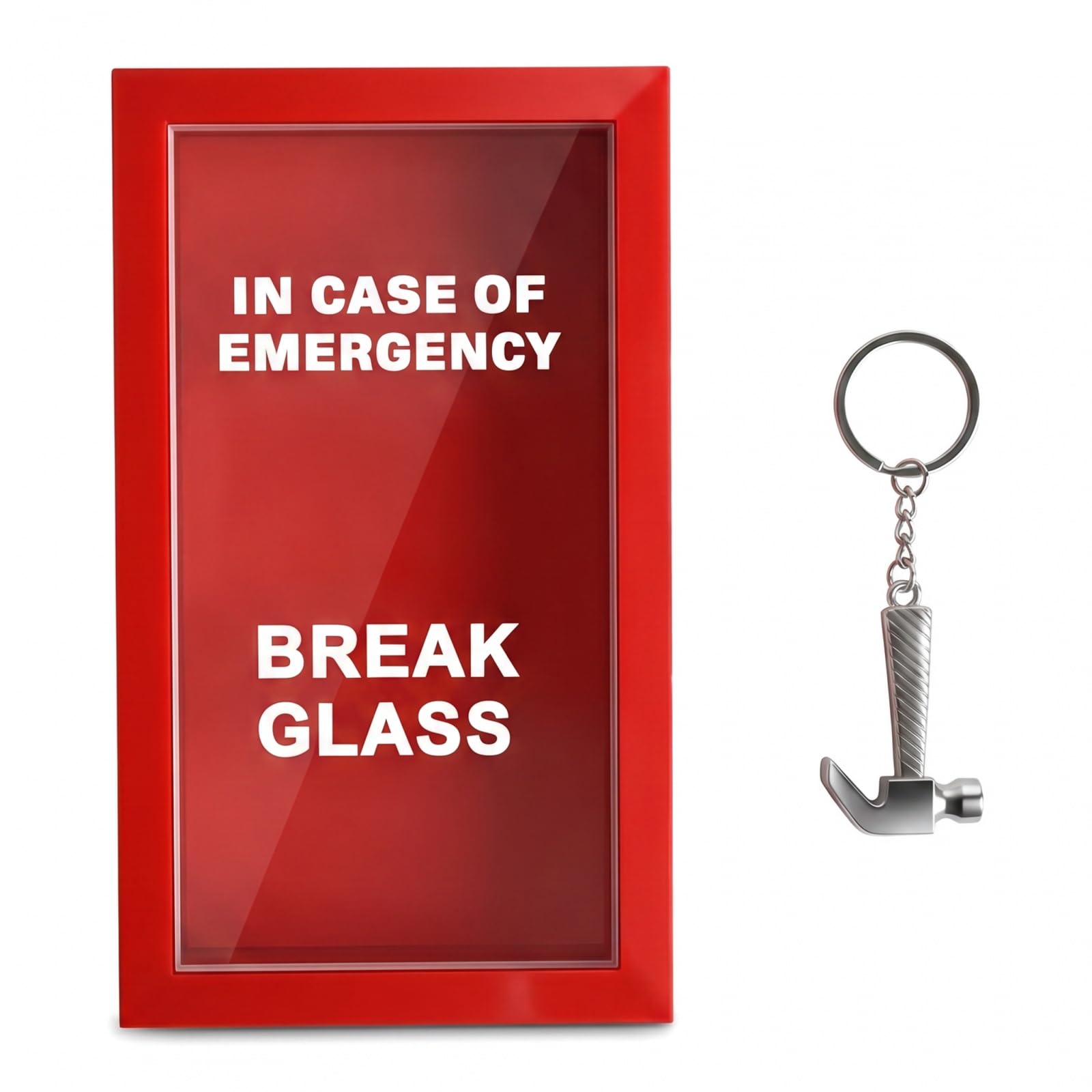 Kemay Birthday In Case of Emergency Break Glass Present Box with Hammer - Personalized Gag Gift for Friends and Family - Funny Wooden Memory Box for Chocolate, Money and Vouchers - Unique Desk Decor