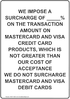 ComplianceSigns.com Vertical We Impose A Surcharge of_% On Label Decal, 5x3.5 in. 4-Pack Vinyl for Dining/Hospitality/Retail