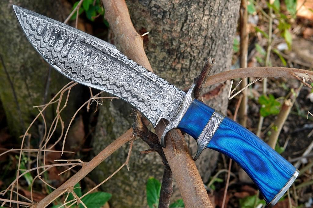 Nooraki - BK04 Damascus Bowie Knife with Sheath | Hand Made Hunting Knife - Fixed Blade Long Bowie Knives - Ideal for Survival,Chopping, Camping, Outdoor Gift for Men |Tactical Knife Wood Handle