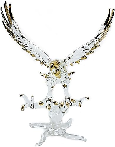 Miniatura 5 de WitnyStore Figura de águila con alas extendidas de oro transparente de 5 pulgadas de alto, en miniatura, de vidrio soplado a mano, pájaros de presa,