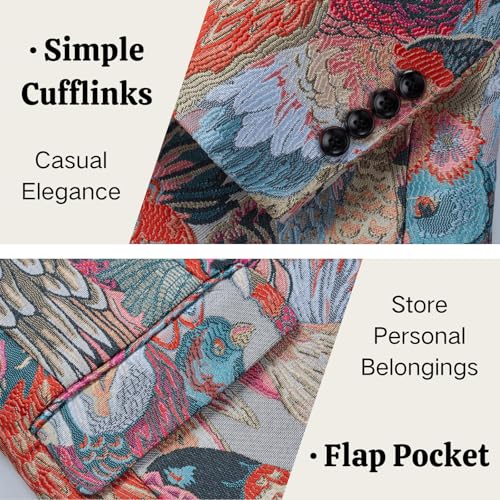 UNINUKOO Mens Blazer Printed Suit Jacket 1 Button Slim Fit Floral Dinner Sport Coat Blazers US Size 42 Gray Pink3