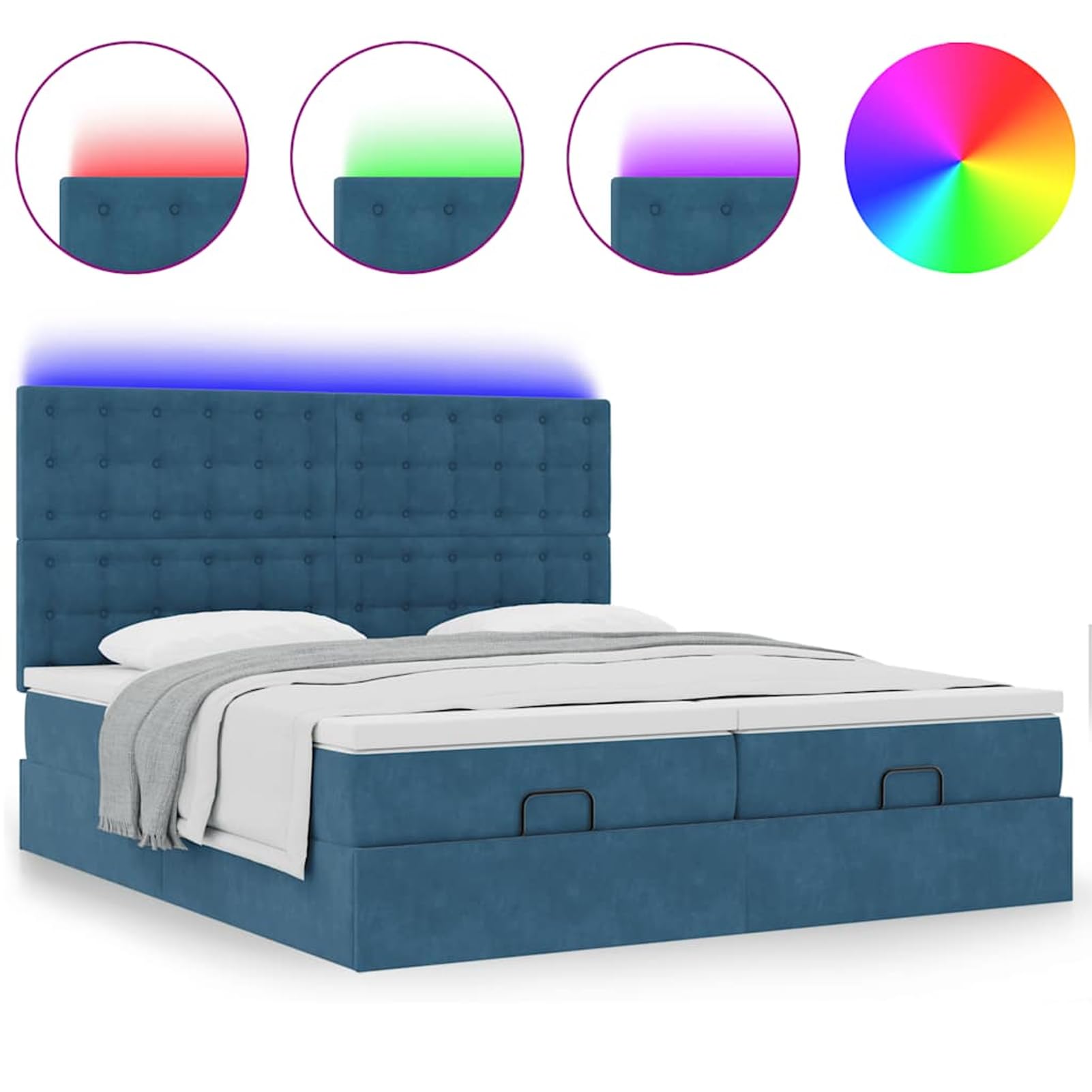 Gecheer Cama Otomana con Almacenamiento y Colchón de Resortes Individuales, Tela de Terciopelo, Luces LED, para Dormitorio y Descanso