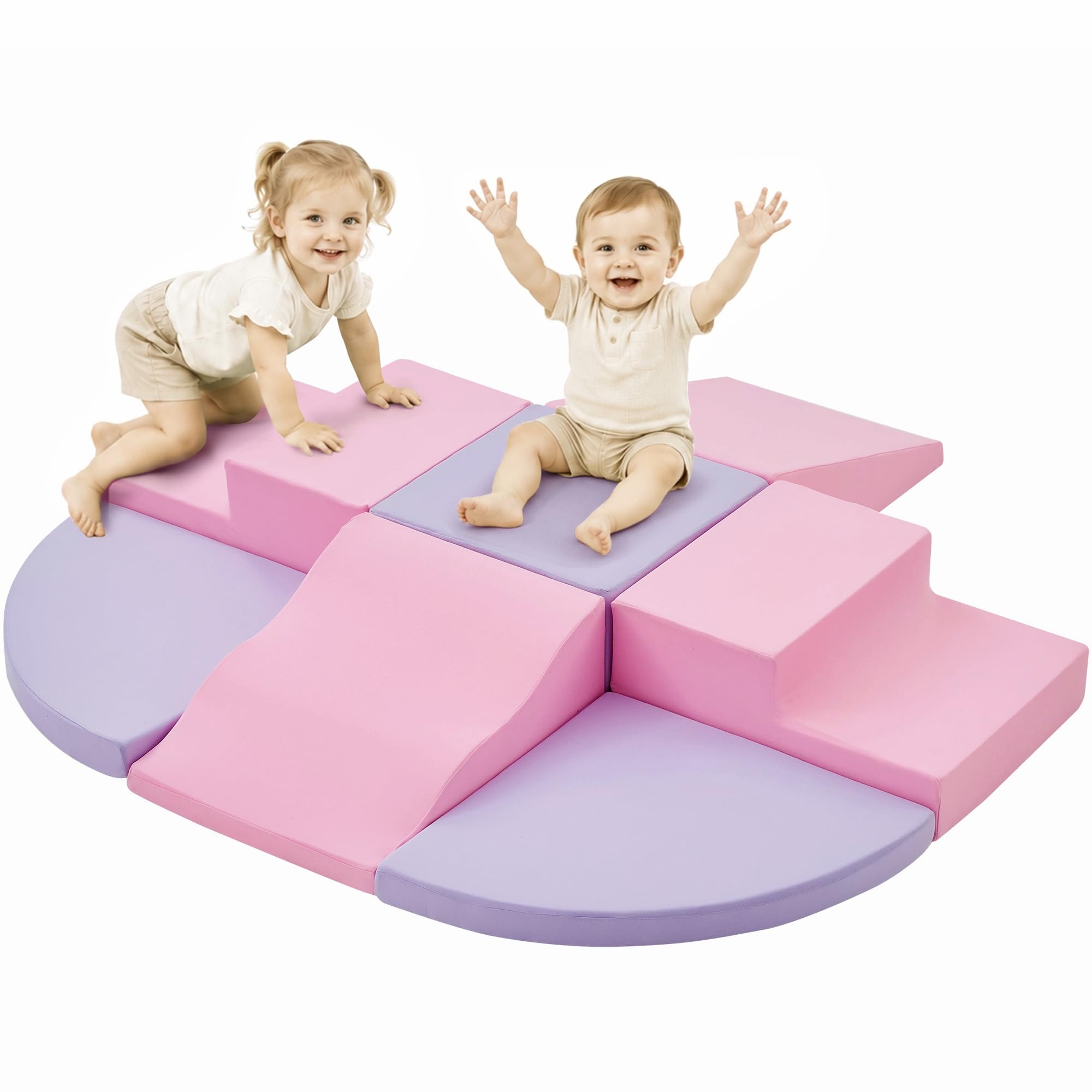 Montessori Soft Play 7-częściowy zestaw miękkich klocków dla dzieci, piankowe klocki do wspinaczki dla małych dzieci, miękkie klocki do raczkowania i zjeżdżania, zestaw do zabawy Montessori