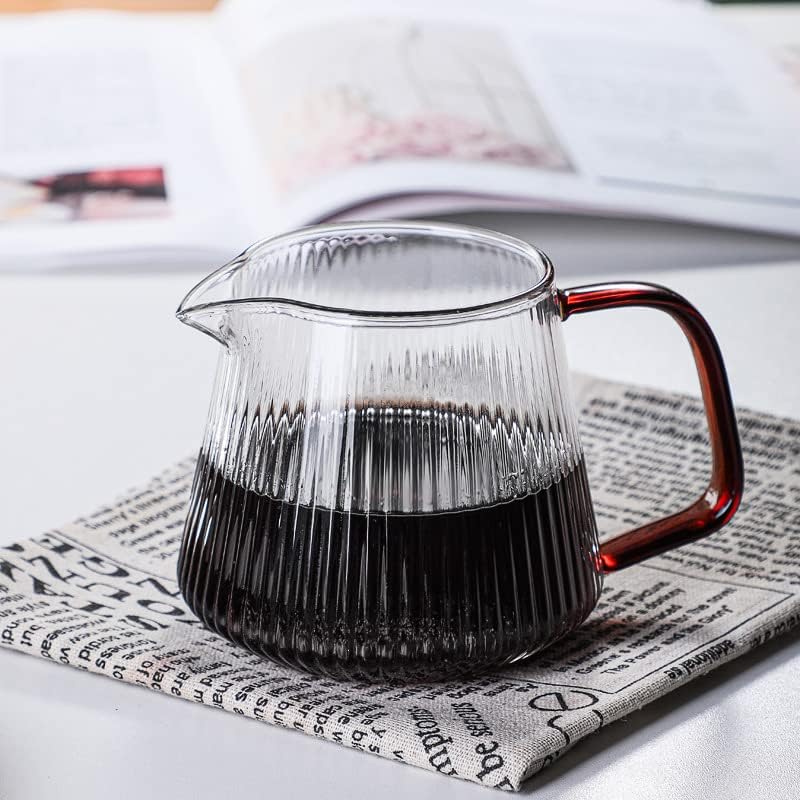 Coffee Press V-Shaped Spout Coffee Teapot Vertical Striped Coffee Pot Practical Glass Coffee Kettle Coffeeware Reusable About 350ml/500ml Pots(350ml)
