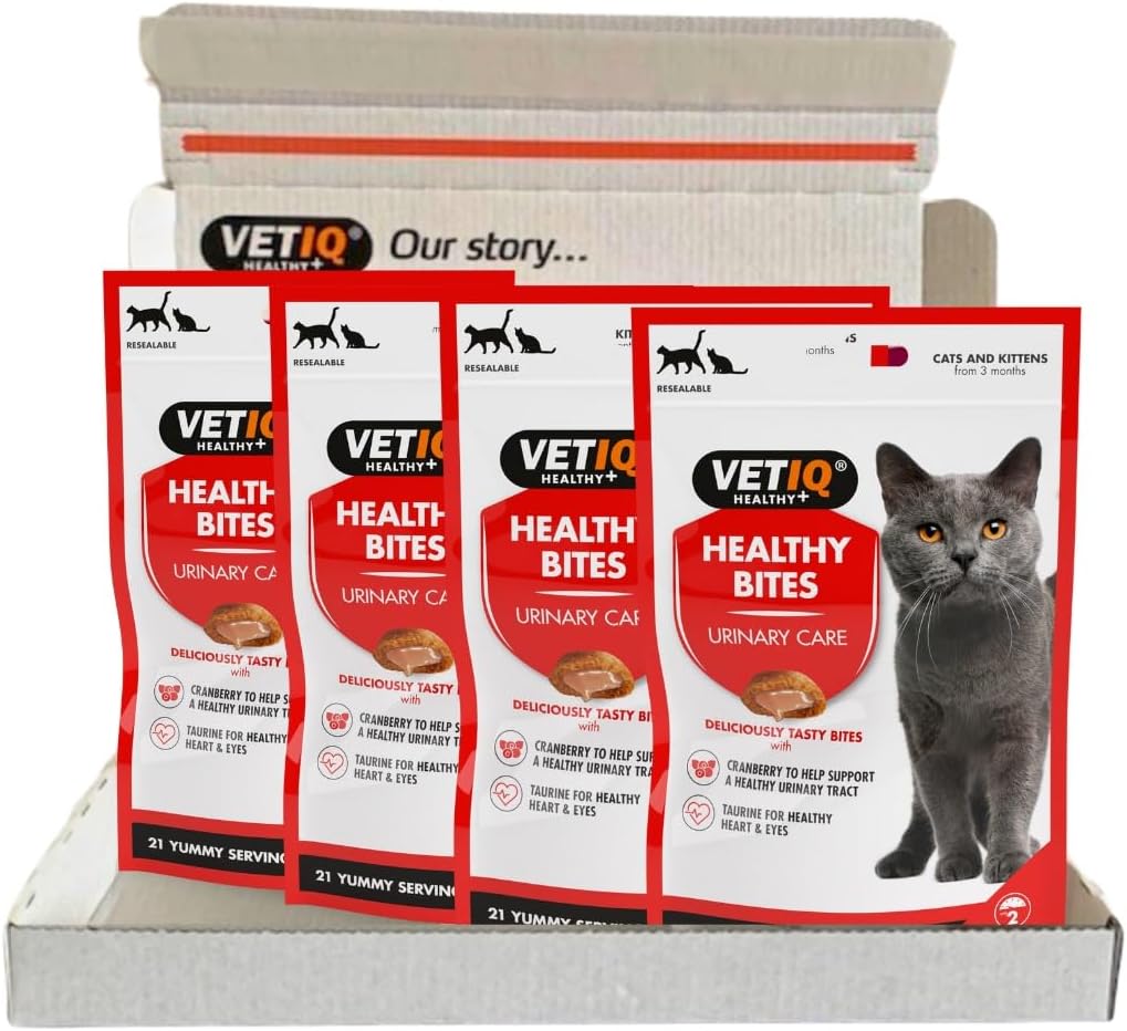 Healthy Bites Urinary Care Treats for Cats & Kittens 3+ Months, with Cranberry, Taurine and Prebiotic Fibre, 65 g (Pack of 4)