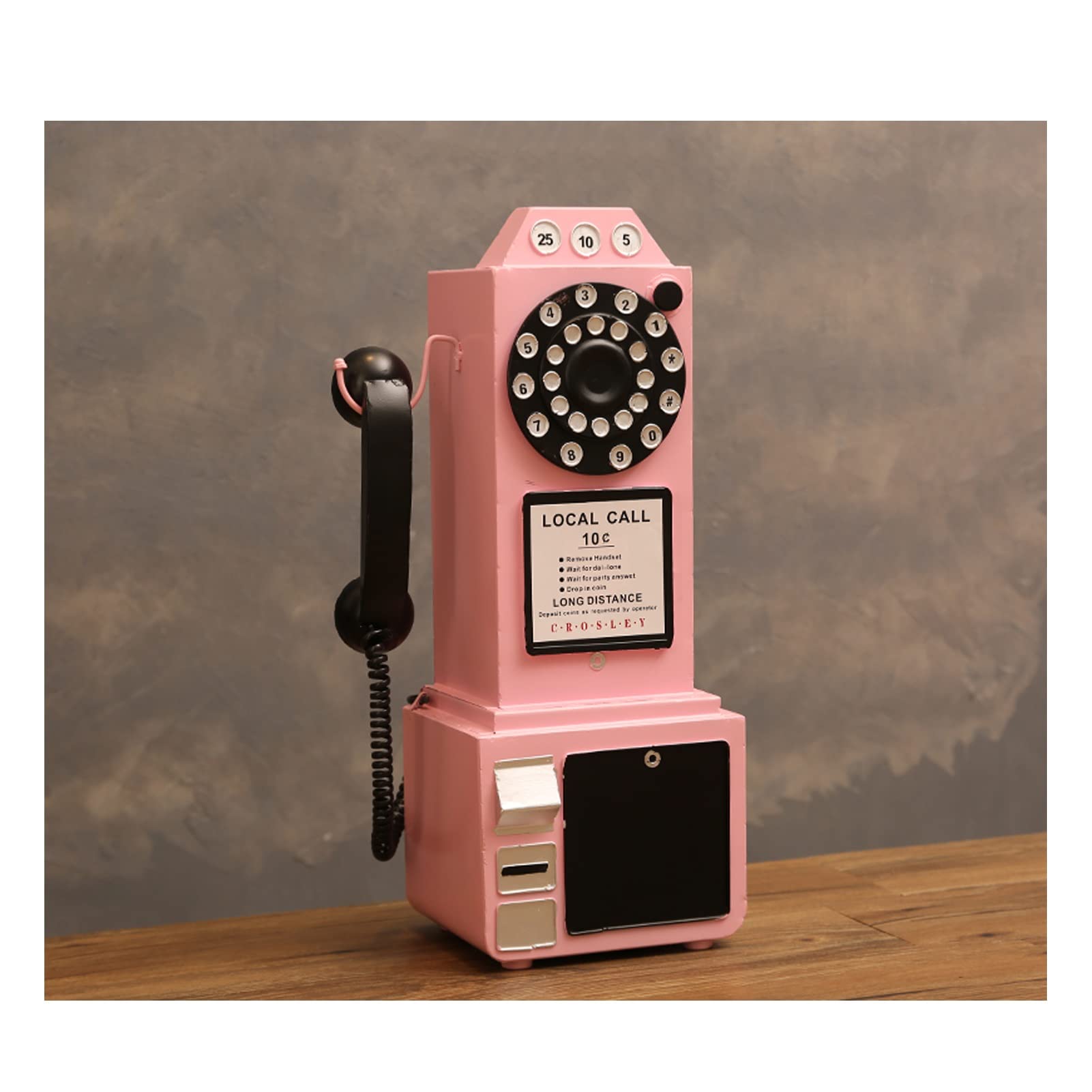 Meiiron Decorative Telephones, Wall Decor Simulation Phone Model Ornament, Iron Art, 19.7 inch Height Large Size, More Color, Pay Phone with Painted Digital Buttons (Color : Pink)