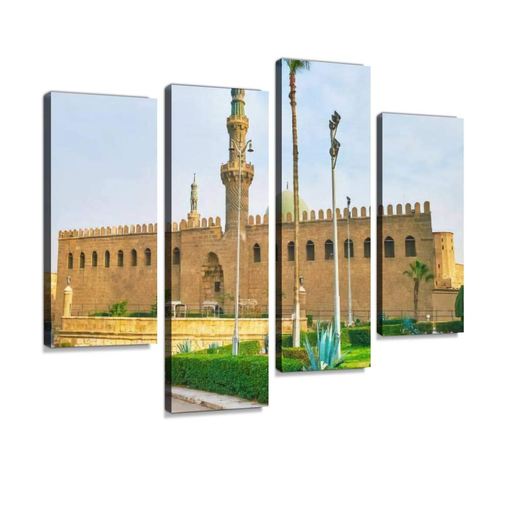 Al Nasir Muhammad Mosque in Cairo Citadel, Egypt Canvas Print Artwork Wall Art Pictures Framed Digital Print Abstract Painting Room Home Office Decor Ready to Hang 4 Panel