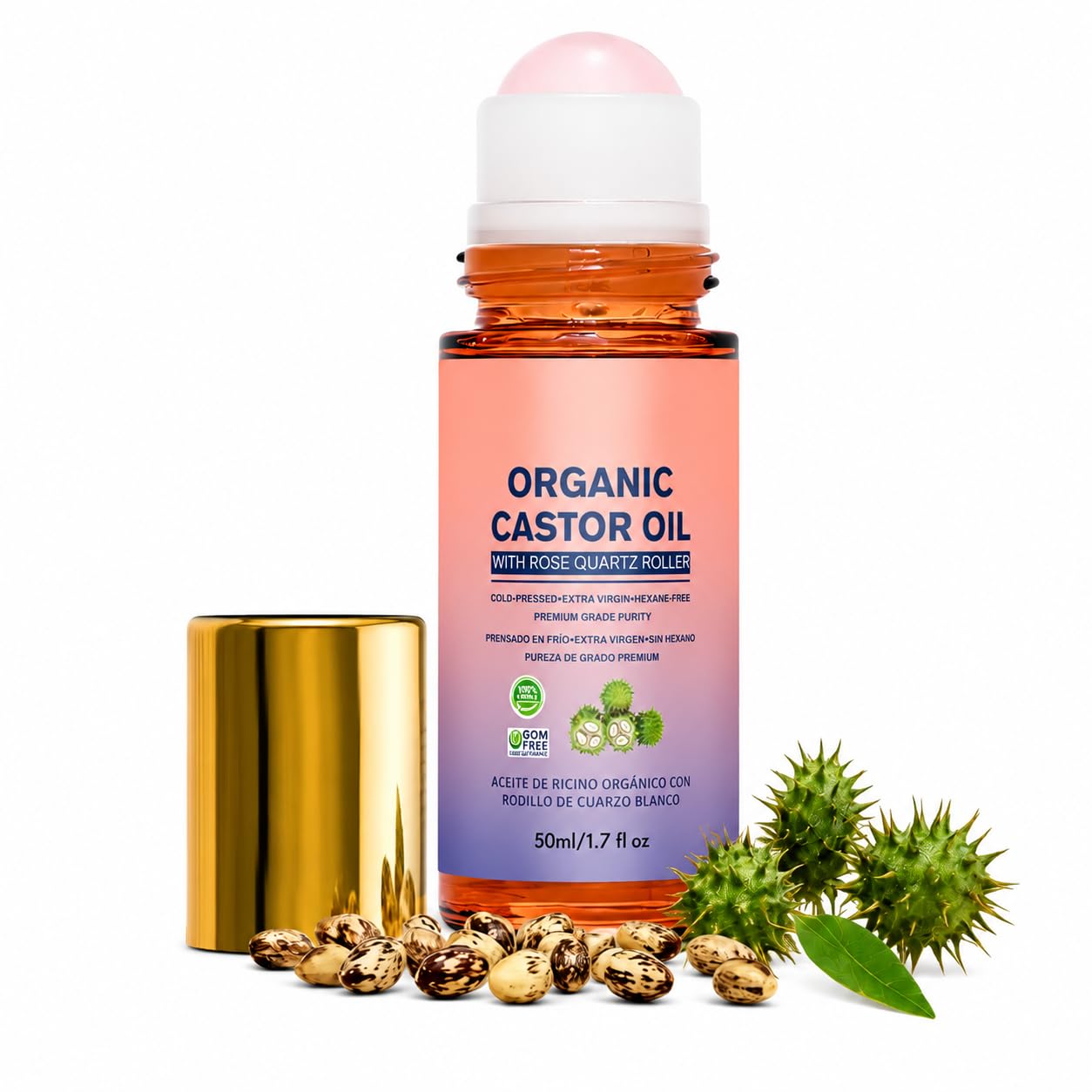 Organic Castor Oil Roll-On for Hair Growth with White Roller Ball, Cold Pressed Pure Castor Oil for Hair Treatment, Nail and Cuticle, Brows, Scalp, Beard & Skin Care-50ml-image-43