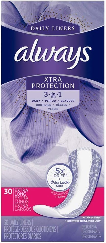 Always discreet Liners for Bladder Leaks Extra Protection 30 ea (Pack of 4)