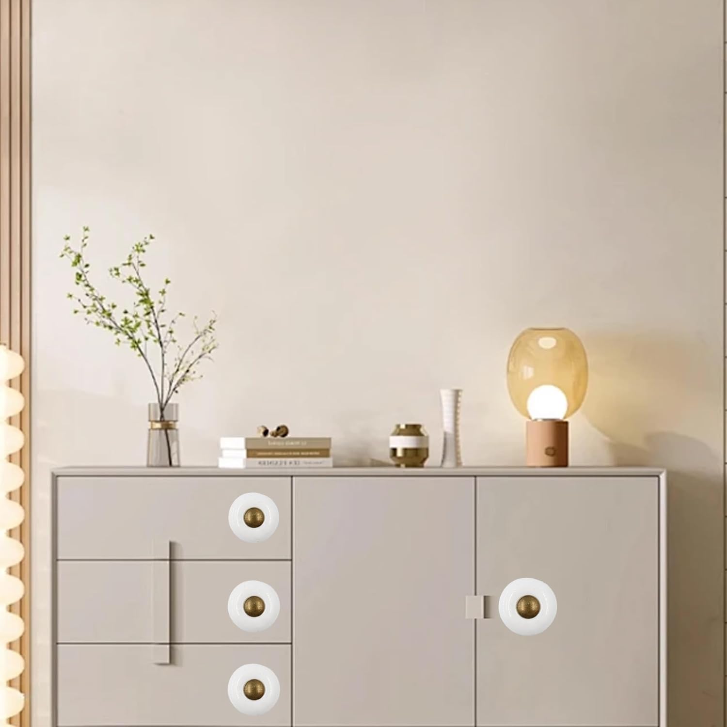 12Pcs 1” Ceramic Round Knobs, Antique Brass and Ceramic Cabinet Knobs, White Furniture Knobs, Mini Drawer Handle Pulls for Drawer Closet Dresser Cupboard Wardrobe Door Kitchen