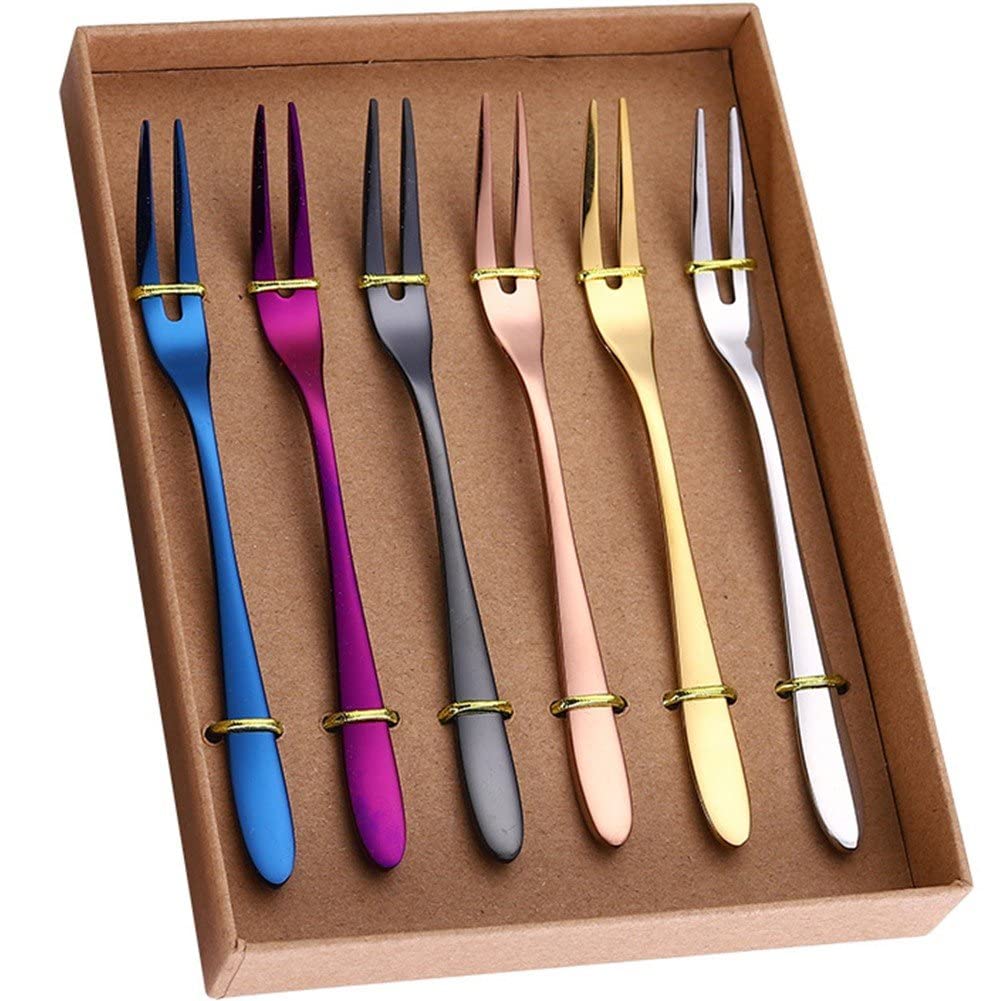 Wudaizhi Multicolor 6Pcs Cake Fruit Forks Stainless Steel Mini Forks For Dessert Snack Salad Pastry Ice Cream