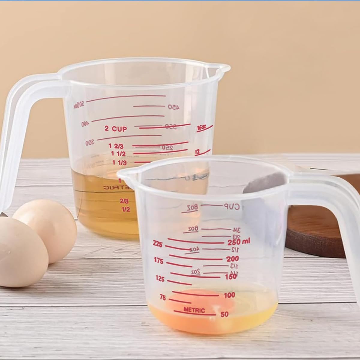Plastic Measuring Cup With Scale Handle, Transparent Measuring Cups Nesting Stackable Container for Liquids Dry (500ML)