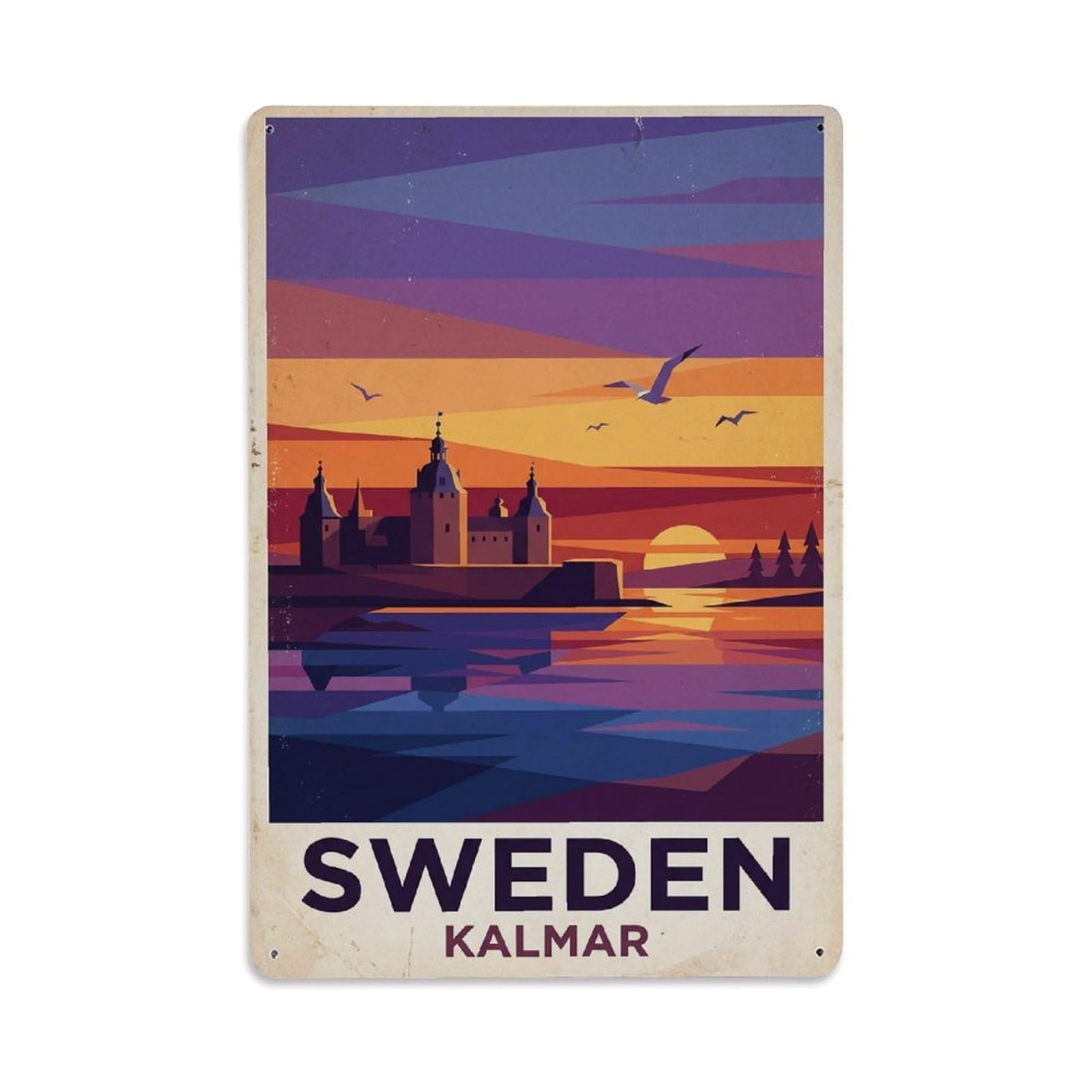 Vintage Travel Kalmar Sweden Sunset Metal Tin Sign