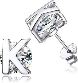 Small Initial Stud Earrings for Women, 925 Sterling Silver Cubic Zirconia Letter Earrings Hypoallergenic