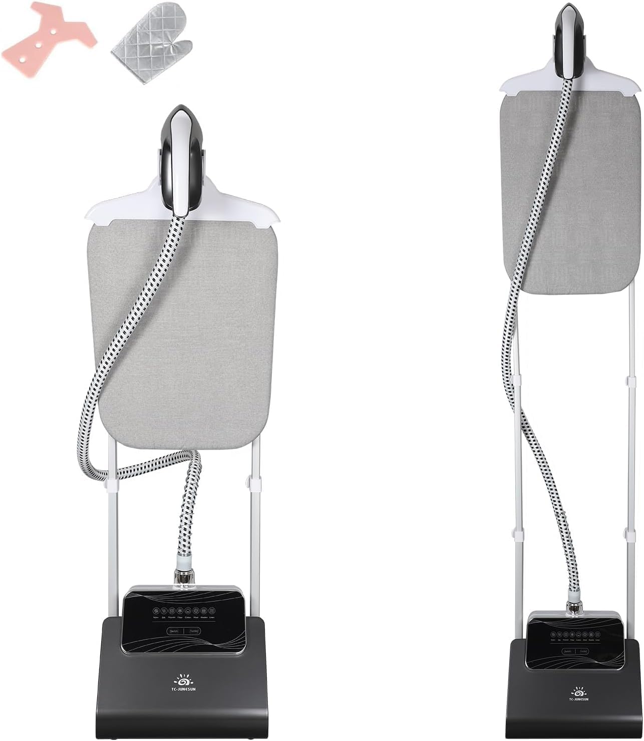1500w standing clothes steamer with adjustable ironing board, 90 min steam time, 8 steam levels, 2.5l tank - professional garment steamer, dark grey