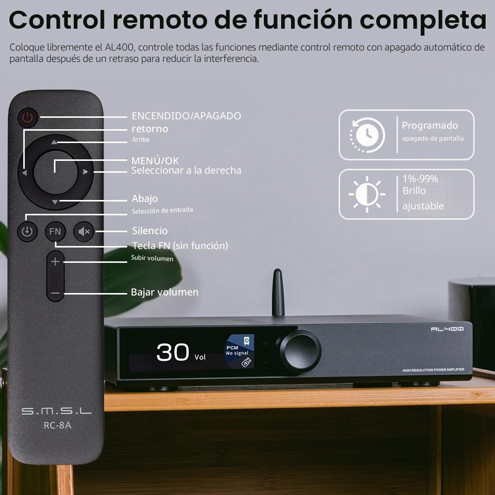 SMSL AL400 - Decodificador de alta fidelidad todo en uno, preamplificador/amplificador de potencia Phono, chip CS43131, para cartucho MM y MC, RCA/BT/USB/Opt/Coax/HDMI eARC/Phono, entrada de